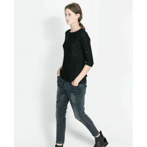 Zara Black Sequin Sweater Womens S - Picture 1 of 7